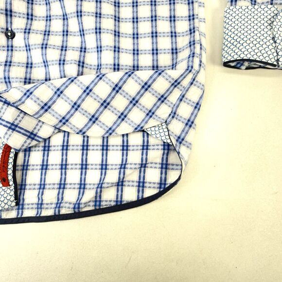 Visconti Black Shirt Mens L Large Blue Geometric Long Sleeve Button Up Flip Cuff - Picture 5 of 9